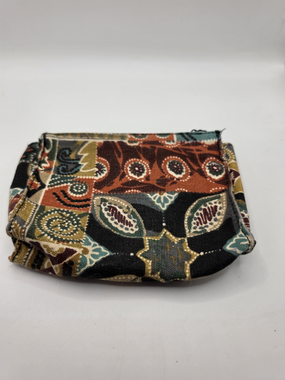 Vintage Boho Patchwork Canvas Zippered Coin Purse Cosmetic Pouch Multicolored